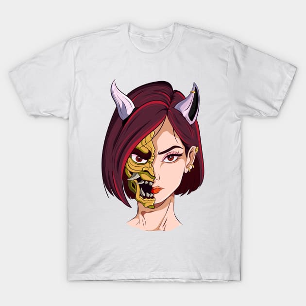 The Oni Masked Beauty 2 - Japanese vector art - T-Shirt by Yabisan_art